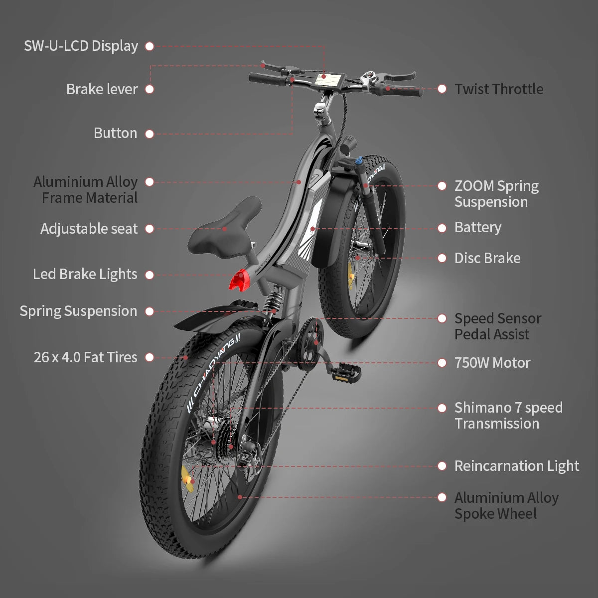 48V-15Ah E-bike 26-Inch Fat-Tire Electric Mountain Bicycle