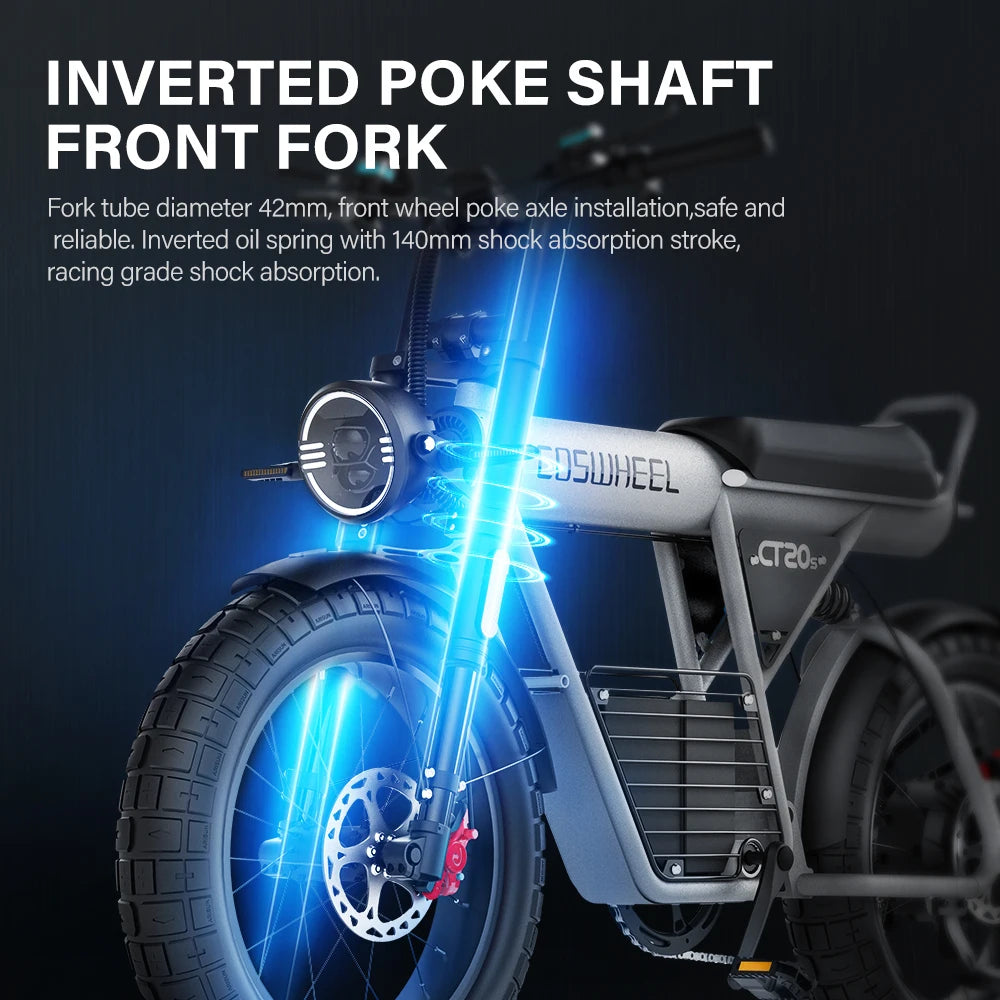 Electric Bike Motorcycle E-bike 20Inch Fat-Tire Bicycle 2000W-60V-27.5AH Battery