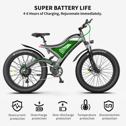 48V-15Ah  E-bike 26-Inch Fat-Tire Electric Mountain Bicycle