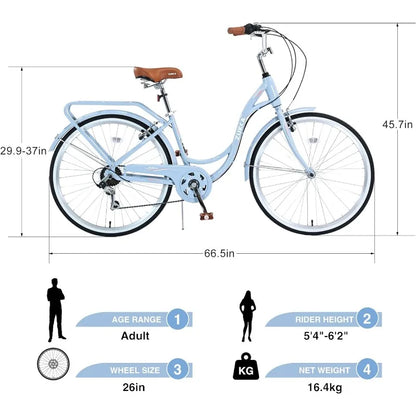 Beach Cruiser Bike 26Inch 7 Speed Commute Bike