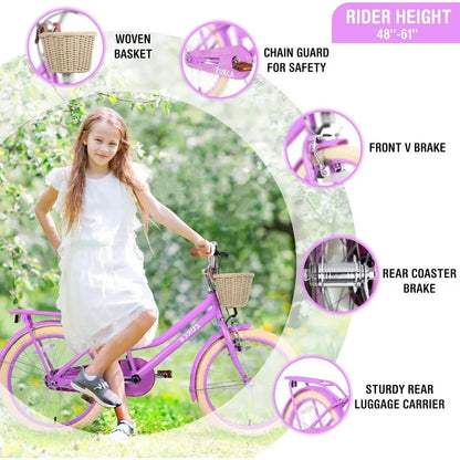 20In Girls Bicycle with Basket Single Speed