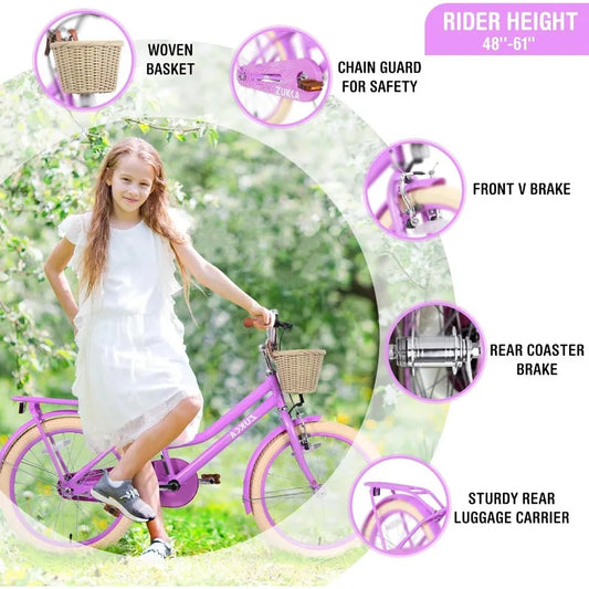 20In Girls Bicycle with Basket Single Speed
