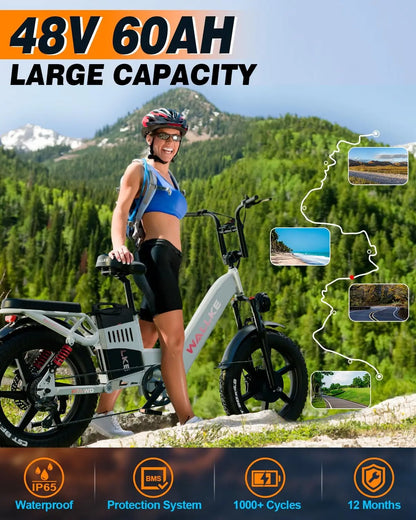 Electric Bike 40Ah/60Ah-1000W/2000W E-bike 20-Inch Fat-Tire 31/34MPH