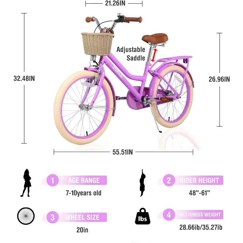 20In Girls Bicycle with Basket Single Speed