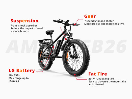 Electric Bike Adults 1000-48V-15AH 26" Fat-Tire ebike