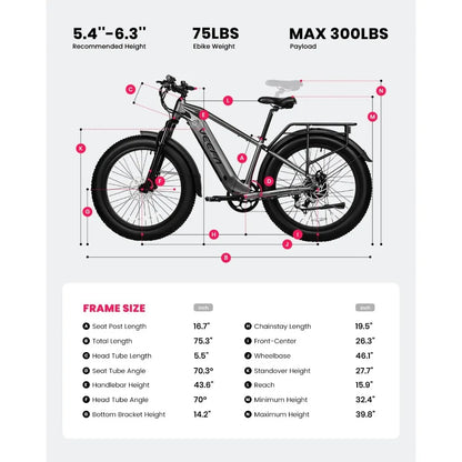 Electric Bike 26"X4.0" Fat-Tire E-bike 28MPH 7-Speed